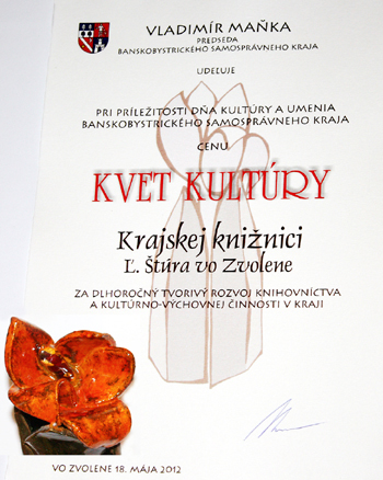 Cena Kvetu kultúry 2012 pre kolektív Krajskej knižnice Ľudovíta Štúra vo Zvolene